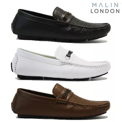 Mens Faux Leather Slip On Loafers Casual Driving Moccasin Boat Deck Shoes Size • £17.95