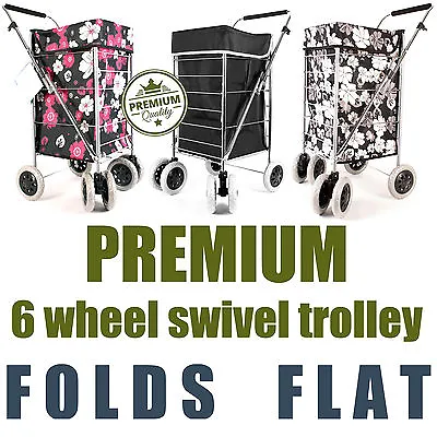 £69.97 • Buy Premium 6 Wheel Swivel Shopping Trolley With Adjustable Handle Folding Flat Cage