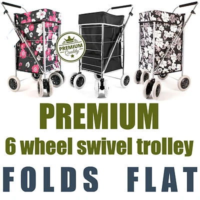 £69.97 • Buy Premium 6 Wheel Swivel Shopping Trolley With Adjustable Handle Folding Flat Cage