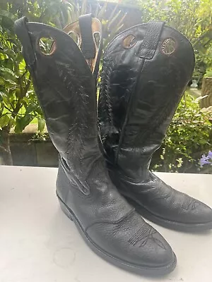 Mens Tall Black Leather Buckaroo Cowboy Western Motorcycle Boots • $19