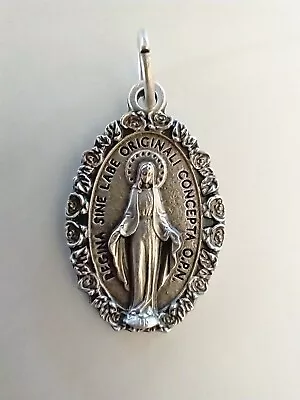 Catholic Silver Tone Miraculous Medal Rose Border Latin 1  • $4.99