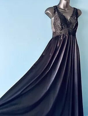 Vtg Shadowline Nylon Sexy Black Nightgown Olga Esque Style Stretch Lace Sheer • $65