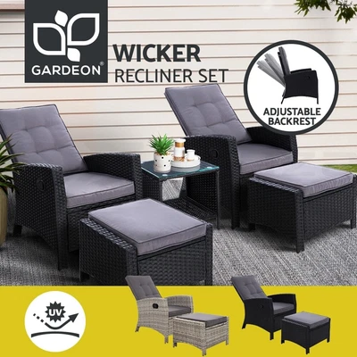 $549.95 • Buy Gardeon Recliner Chairs Sun Lounge Outdoor Furniture Patio Setting Wicker Sofa