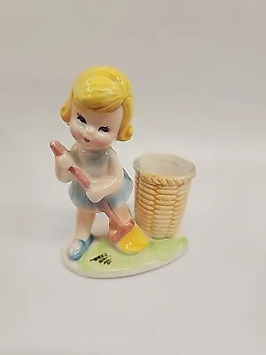 Vintage Enesco Girl Figurine Mother's Little Helper Made In Japan 4  Tall  • $11.99