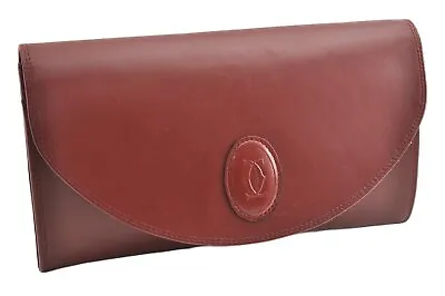 $71.50 • Buy Authentic Cartier Must De Cartier Clutch Bag Leather Bordeaux Red 2764G