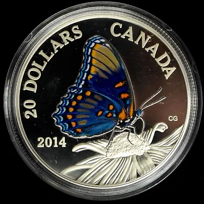 2014 CANADA $20 FINE SILVER PROOF 1 Oz. Butterflies Of Canada RED-SPOTTED PURPLE • $104.99