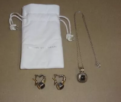 $375 • Buy David Yurman 14k Gold And Sterling Onyx Earrings And Pendant With Bag