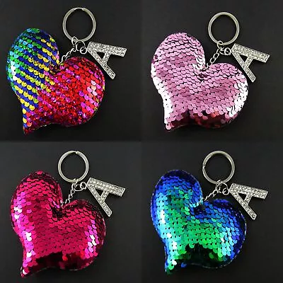 Sequined Heart Personalised Initial Keychain 120mm Select Colour & Initial • $12.95