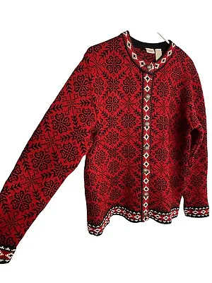 Vintage LL Bean Signature Cardigan Sweater Womens Sz Medium Nordic Design • $23.17