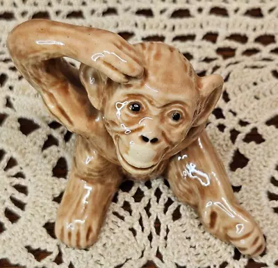 Adorable Vintage Ceramic Monkey Figurine Scratching His Head • $20