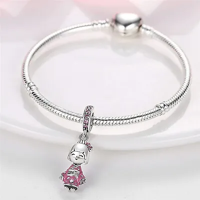 Pink Kimono Japan Japanese Girl Sister Charm Sterling Silver 925 Bracelet Bead • £13.99