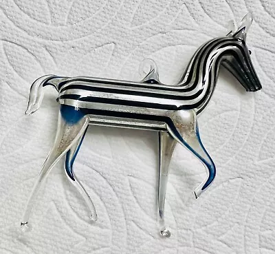 Vintage German Bimini Blue Striped Zebra Horse Glass Christmas Ornament Rare • $100