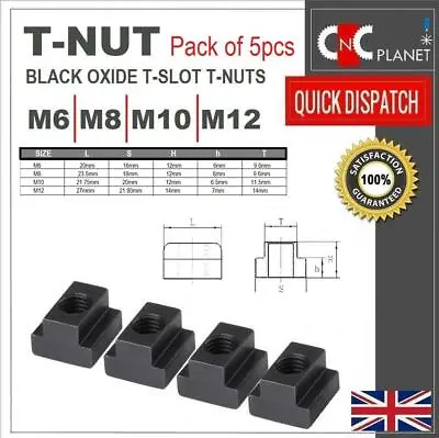 T-nut M6 M8 M10 M12 Black Oxide T Slot Clamping Nuts Machine Bed Milling CNC 5Pk • £9.95