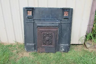 Antique Victorian Cast Iron Fireplace Mantel Tile Face Summer Screen Cover #1541 • $2500