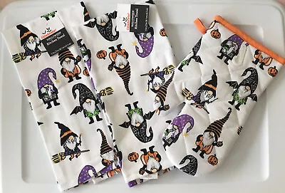 Oven Mitt & Kitchen Towel Set Gnome Costume Witches Jack-o-Lantern Halloween NEW • £26.02