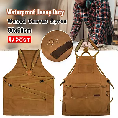 Waxed Canvas Tool Work Shop Apron Heavy Duty Woodworking Chef Workshop Unisex OZ • $44.85