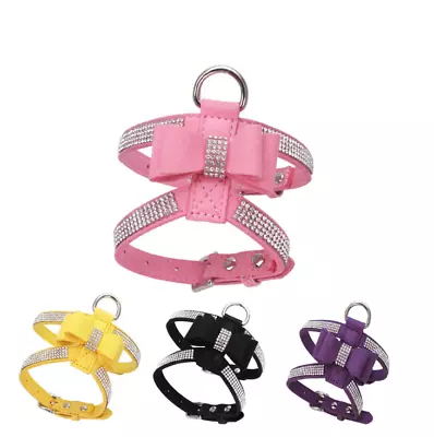 £9.61 • Buy Pet Puppy Rhinestone Dog Harness Leather Bow Tie Bling Diamante Crystal Collar