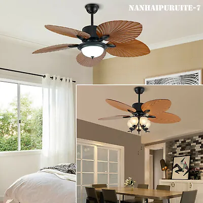 52  LED Ceiling Fan Light Tropical Chandelier Fan 5 Reversible Palm Leaf Blades • $96