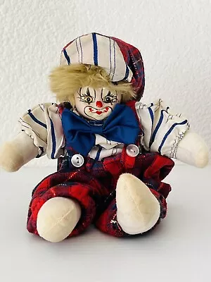 Vintage Porcelain Hobo Clown Doll Hand Painted Sand Body Fuzzy Hair 9 Inch • $10.98