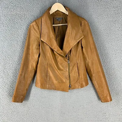 Vince Womens Jacket Medium Leather Asymmetrical Zip Crop Moto Brown Caramel • $89.97