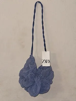 Zara Gingham Organza Bucket Shoulder Crossbody Bag Blue • $19.99