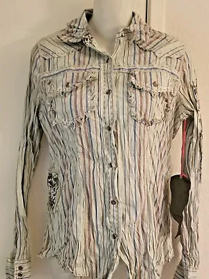 Miss Me Button Down Crinkle Stripe Women's Shirt • $15.99