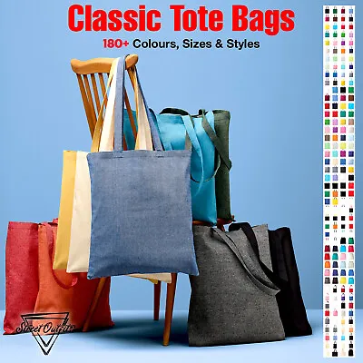 Canvas Cotton Tote Bag Shopper For Life Long Short Handle Shopping Reusable Eco • £4.06