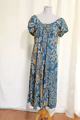Manuhealii Hawaiian Designer Aloha Muumuu Dress Womens Size XL Blue Floral Rayon • $60