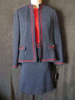 NWT 70's Vintage Rona NY Red White Navy Mod Atomic Belted Dress Suit Jacket Set  • $39.80