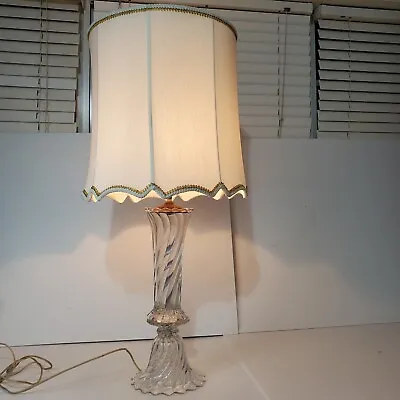 Vintage Lead Crystal Table Lamp Swirled Clear Glass Antique Light Large Shade  • $199.99