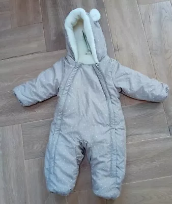 H&M Baby Winter Hooded Padded All In One Pram  Snowsuit Suit 2-4 Months Bnwt • £10