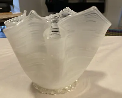 Murano Latticino Swirl Ribbon Hankerchief Vase Venetian • $59.99