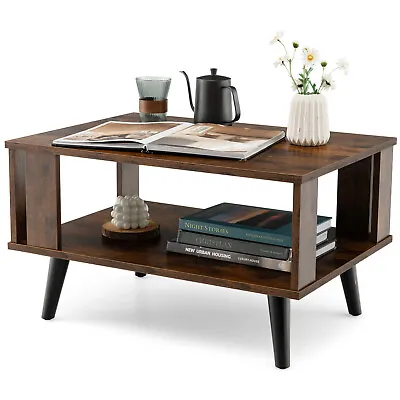 £48.95 • Buy 2-Tier Coffee Table Wooden Sofa Side Table Industrial Center Table Living Room