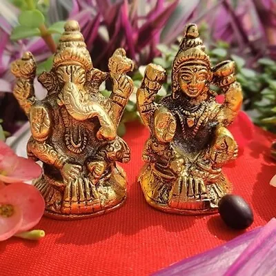 Ganesha Laxmi Statues Golden Oil Lamp For Diwali Temple Decorations Pooja Items • $27.86