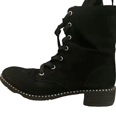 Bamboo Bonfire-07S Women’s Suede 1” Heel Jeweled Combat Boots—Size 7.5—Black • $11.99