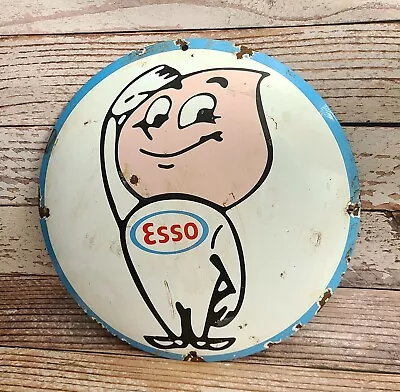 Vintage ESSO Happy The Oil Drop Man Gas Station Porcelain Metal Sign • $5.50