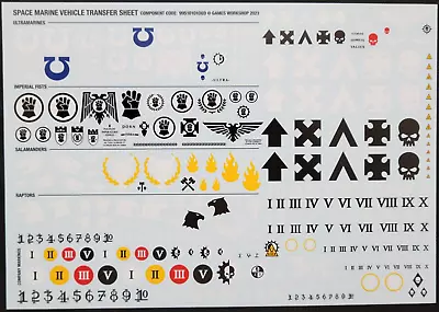 40K Space Marines Vehicle Transfer Sheets 2023 Decals Raptors Fists Salamanders • $50.41