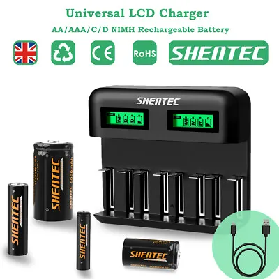 8 Slot Universal LCD Fast Battery Charger / AA AAA C D Rechargeable NiMH Battery • £14.95