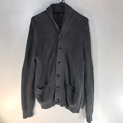 Claiborne Gray Cable Knit Cotton Button Up Cardigan Mens Size L • $28.99