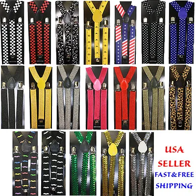 $7.45 • Buy Clip-on Suspenders Elastic Y-Shape Adjustable Braces - Plain Color Suspenders