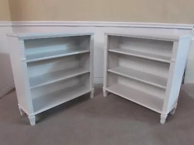 Pair Vintage Mahogany Bookcases Adjustable Shelves White Painted Finish • $699