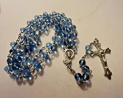 Vintage Handmade Blue Translucent Glass 5mm Bead Rosary  * • $10.75