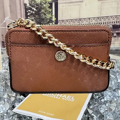Michael Kors Jet Set Travel MD Chain Card Case Wallet Leather Luggage Gold • $46.95