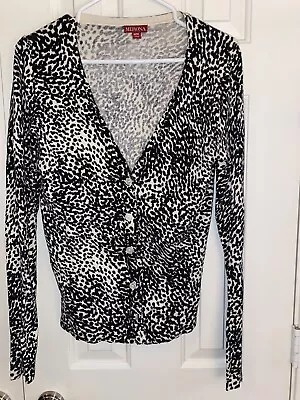 Vintage Merona Animal Print Cardigan  Black Cream Women’s Medium • $12.99