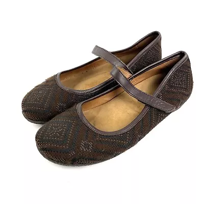 Taos 8.5 Mary Jane Shoes Brown Fabric Comfort Geometric Made In Spain • $35.96