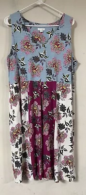 J Jill Size L Sleeveless Knit Shift Dress With Pockets Contrast Floral Print • $28