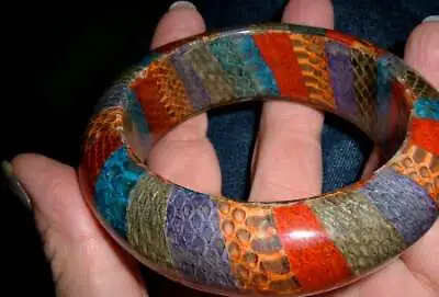 Bangle Bracelet Vintage Laminated Over Wood Snake Serpent  Multi Color • $35
