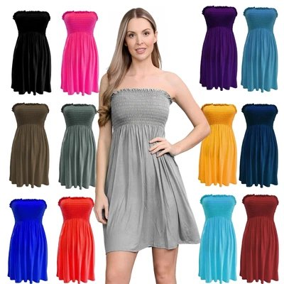 £7.99 • Buy Ladies Strapless Sheering Boob Tube Gather Bandeau Top Summer Mini Dress