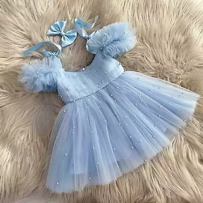 Sky Blue Baby Girl 1st Birthday Outfit Baby Girl Birthday Dress Pearl Dress To • $125.10