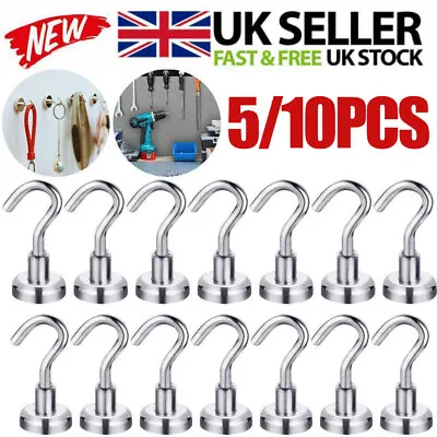 10 PCS Heavy Duty Magnetic Hooks Strong Magnet Hanger Hold Neodymium Hook Set • £2.99